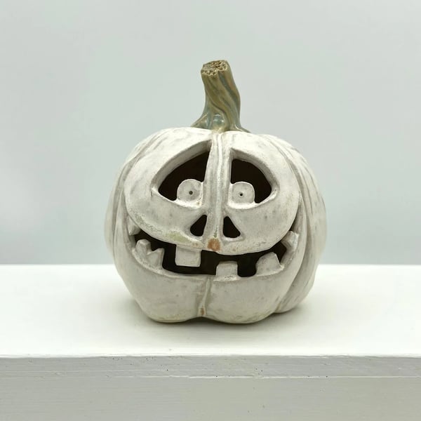 Carved Ceramic Pumpkin Halloween Decoration Tealight Lantern - Woody