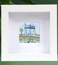 Little blue houses fabric picture, textile art, gift - Image 2