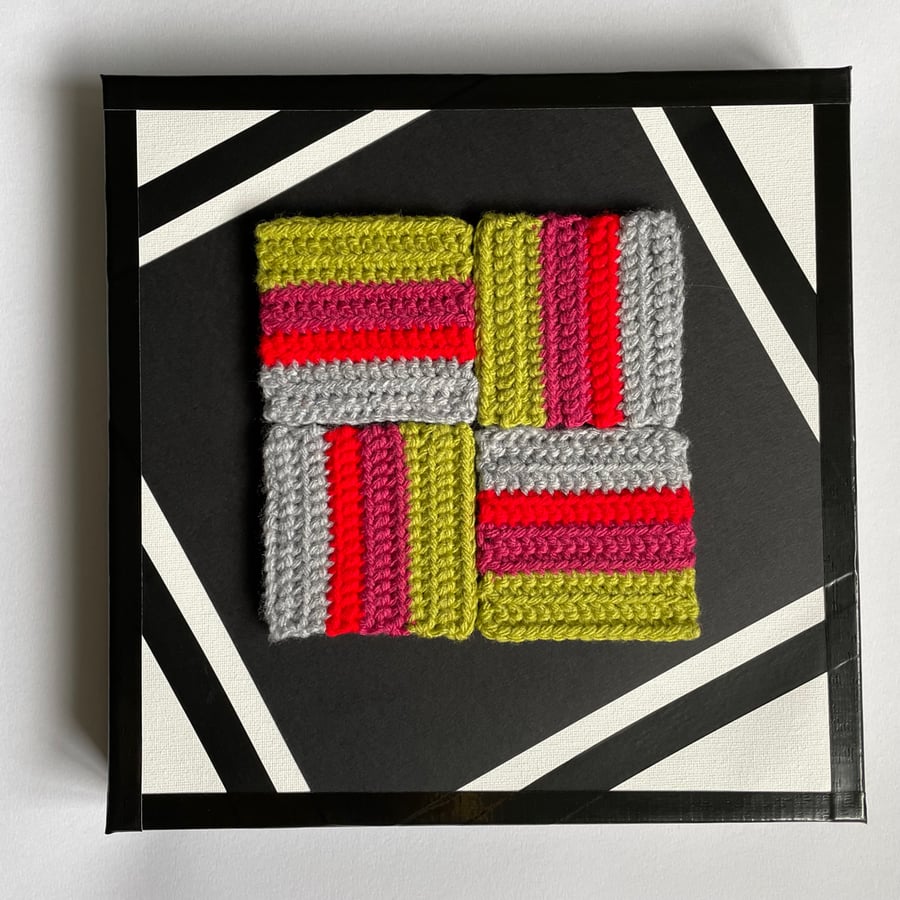 Geometric Abstract Art, Mid Century Style Crochet Canvas 