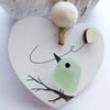 Mini Sea Glass Art Picture - Bird on a Branch - Cute Gift