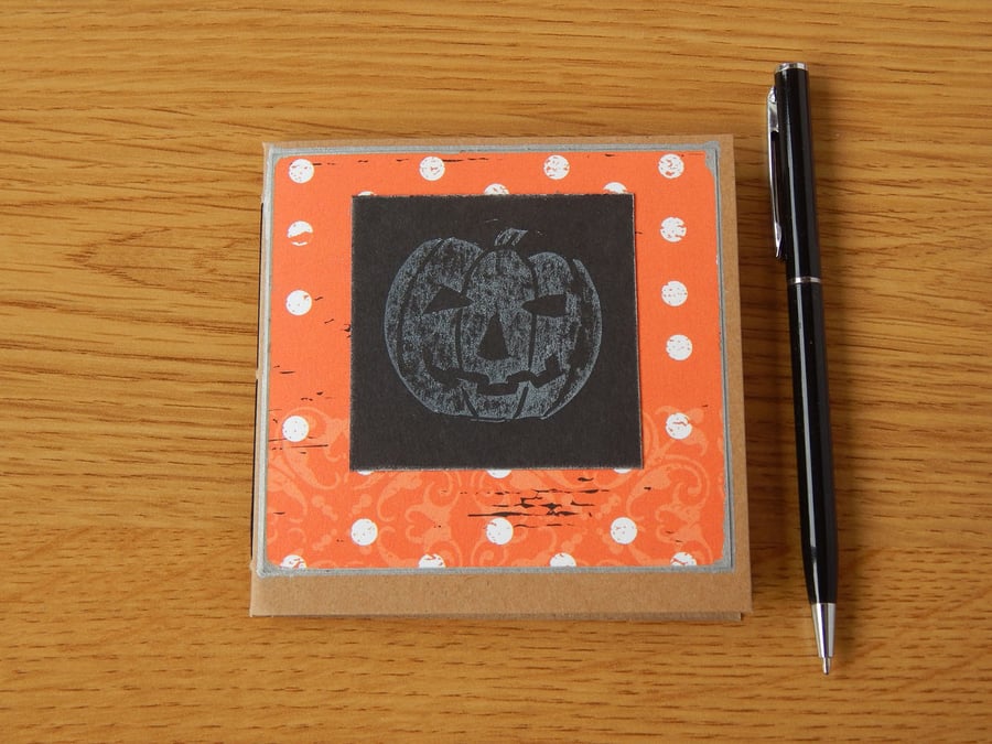 Halloween Pumpkin Notebook with hand printed linocut pumpkin