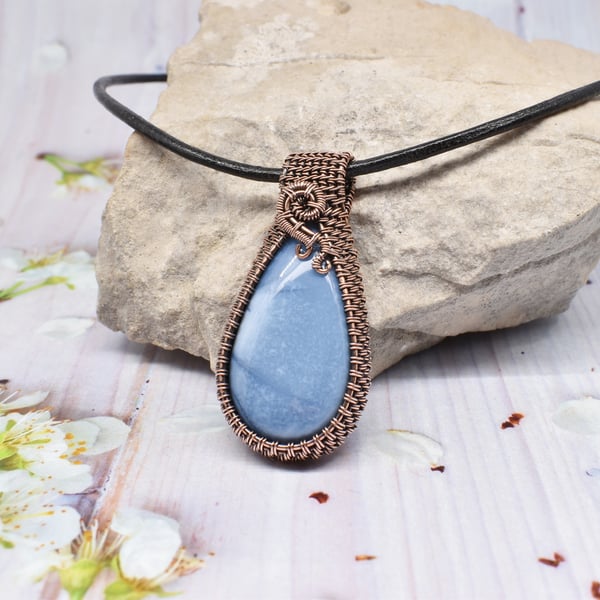 Wire Woven Owyhee Blue Opal Pendant