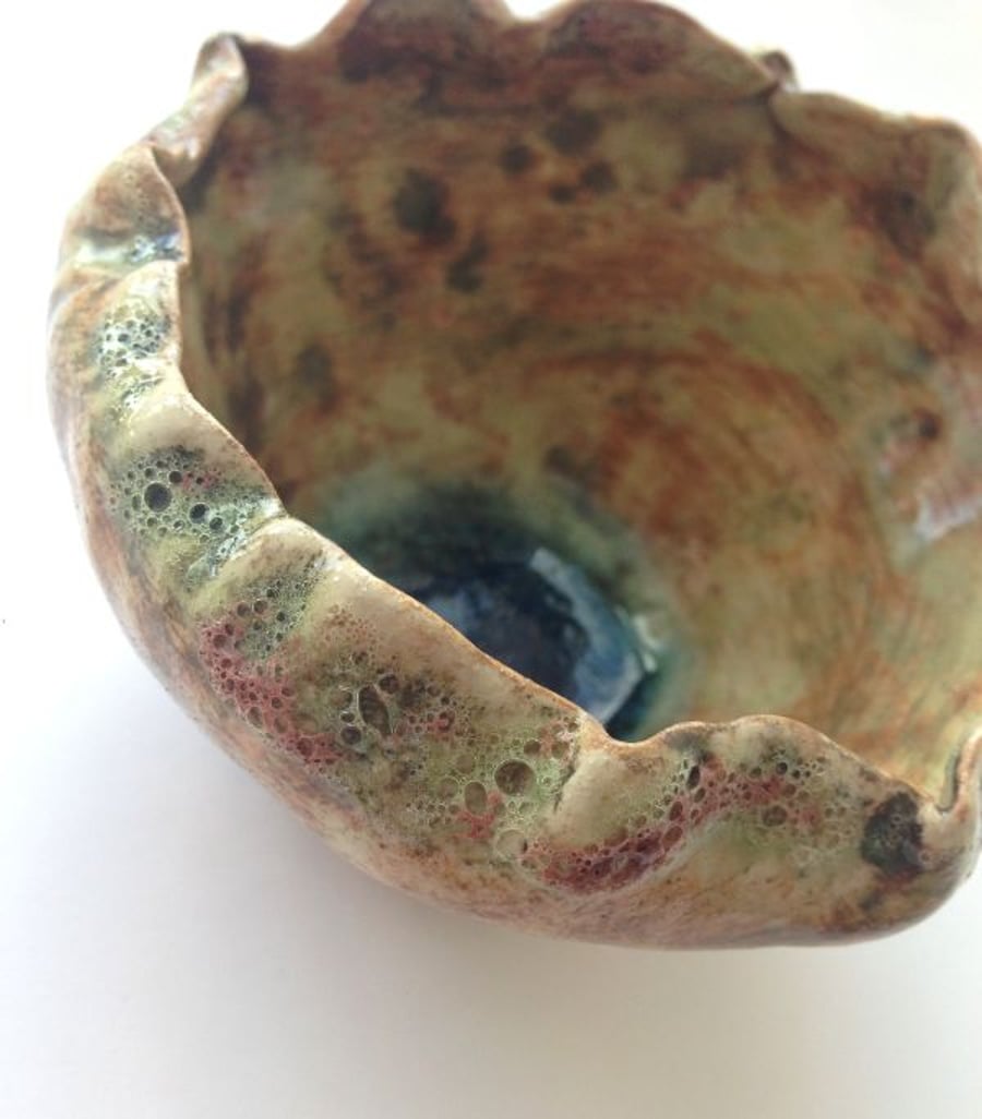 Teal & Green Rustic Ceramic Bowl
