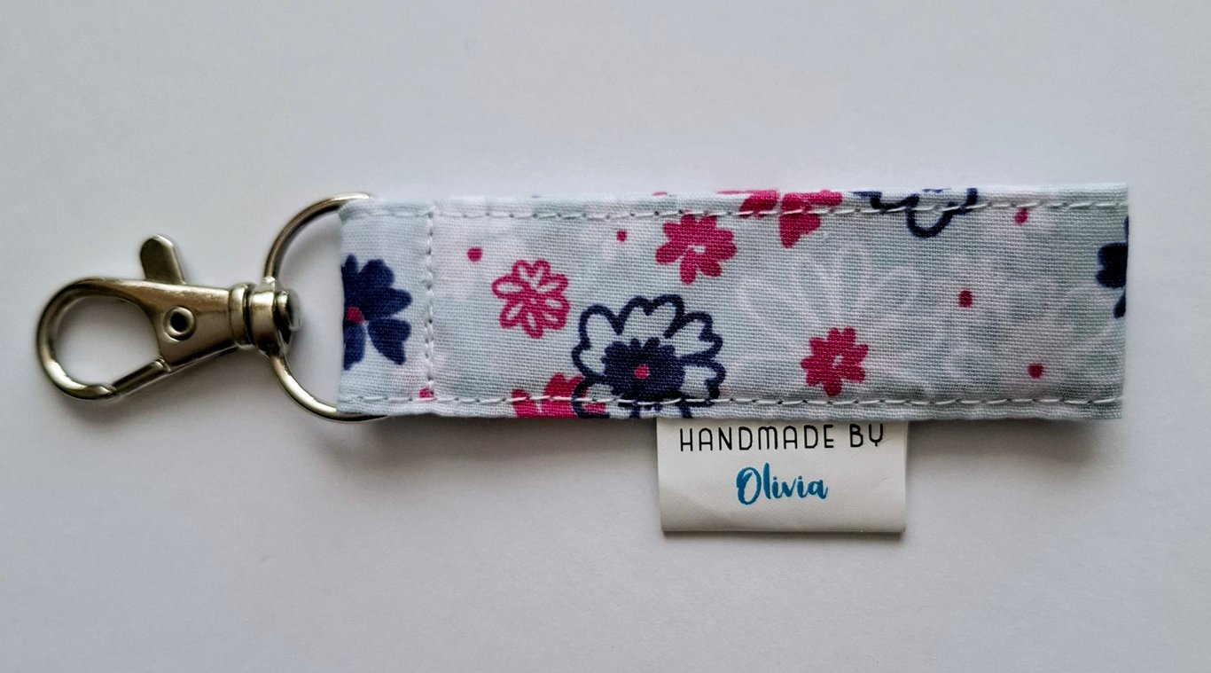 Handmade navy blue and pink mini keyring