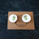 Cute Green Acorn - Recycled vintage ceramic stud earrings. Handmade broken plate