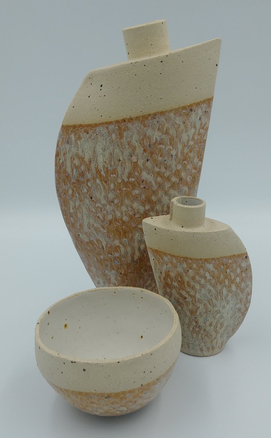 Set of two vases and small bowl