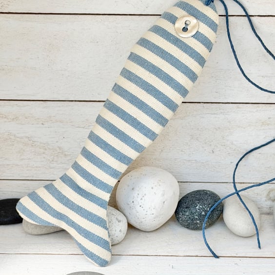 FABRIC FISH DECORATION - blue and white stripes