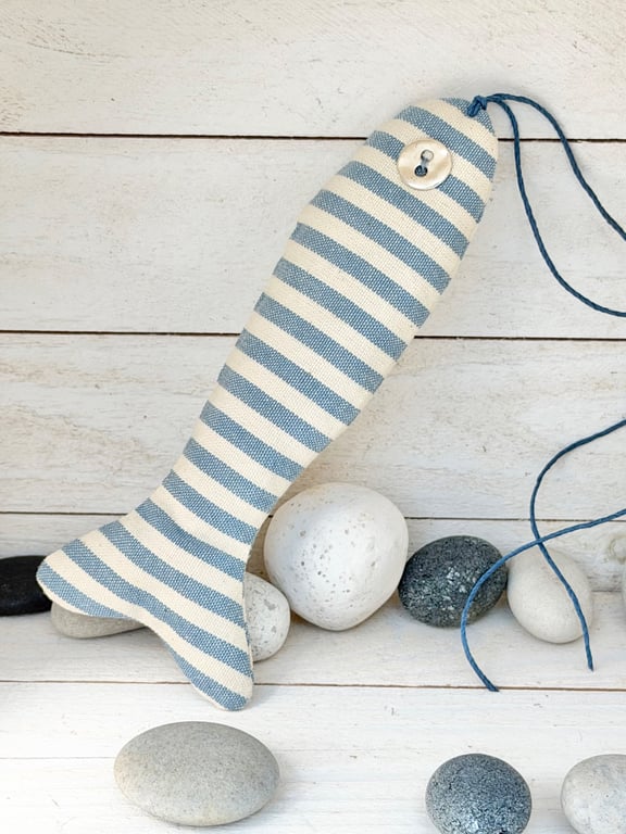 FABRIC FISH DECORATION - blue and white stripes