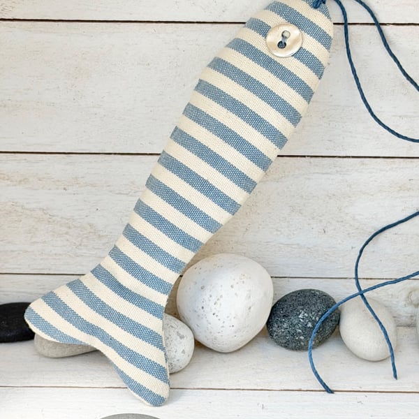 FABRIC FISH DECORATION - blue and white stripes