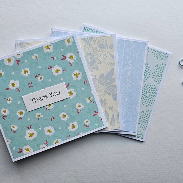 Pack of 4 Simple Small Blue Handmade Thank You Cards Size 4" x 4" (10cm x10cm)