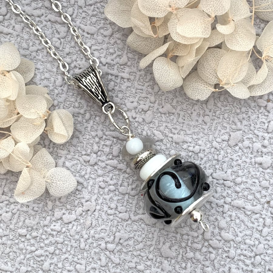 Boho Lampwork Glass and Silver Pendant