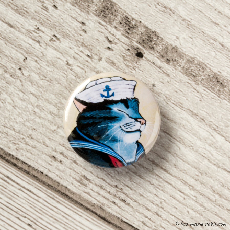 Sailor Cat Striped Kitty Button Badge - 25mm