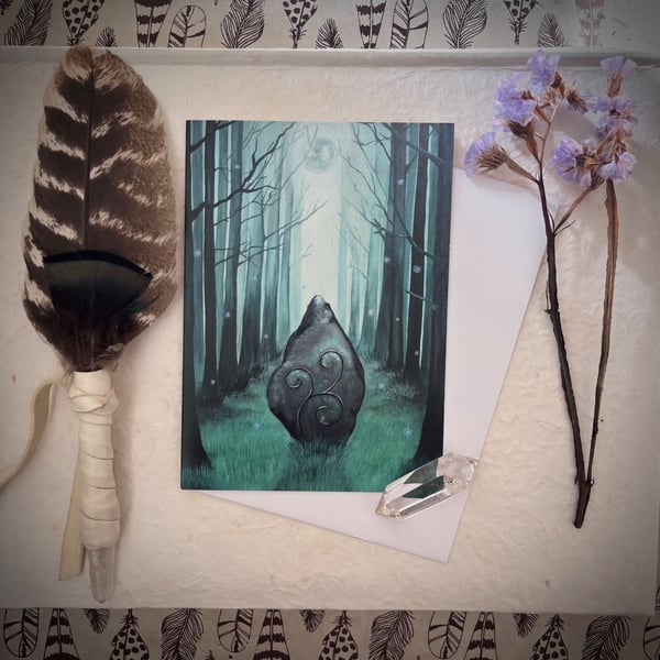 Spirit Stone Magical Greetings Card (Pagan,Wiccan,Moon,Standing Stones)