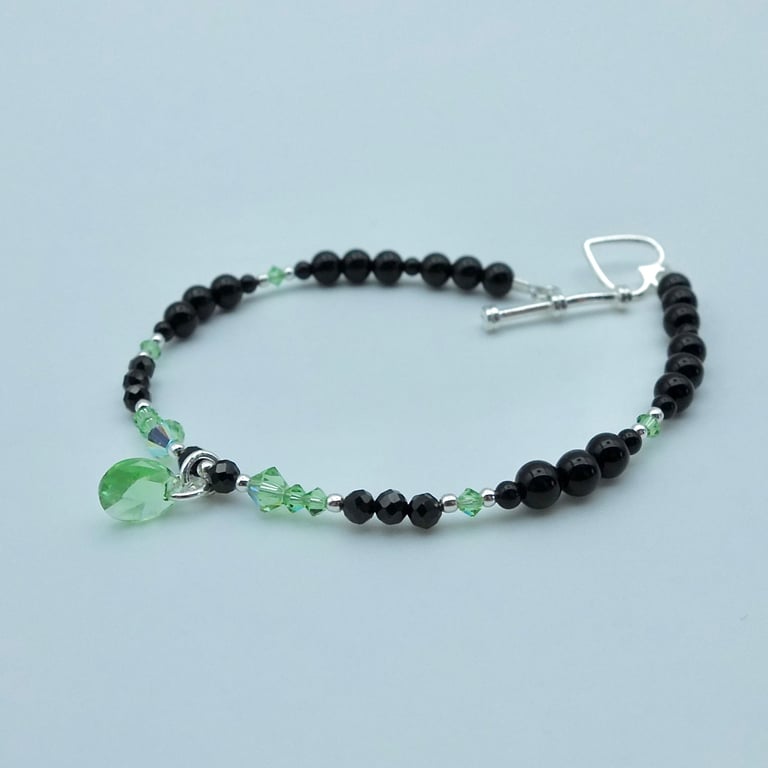 Onyx, Black Spinel & Crystal Bracelet, August Birthstone, Leo, Anniversary Gift 