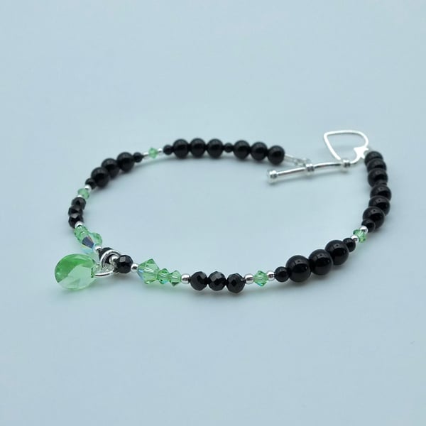 Onyx, Black Spinel & Crystal Bracelet, August Birthstone, Leo, Anniversary Gift 