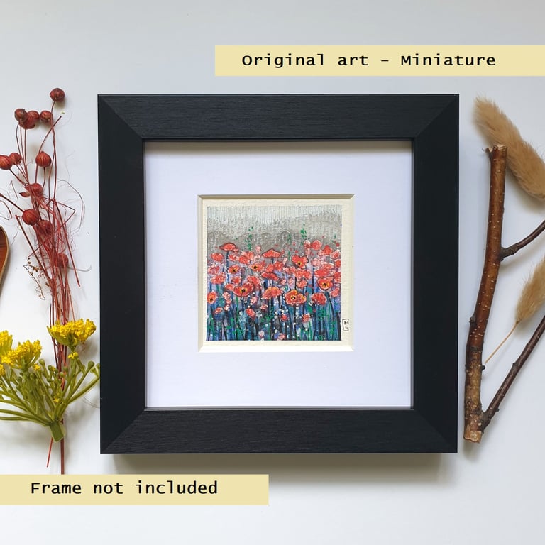 Miniature landscape painting - A patch of red poppies