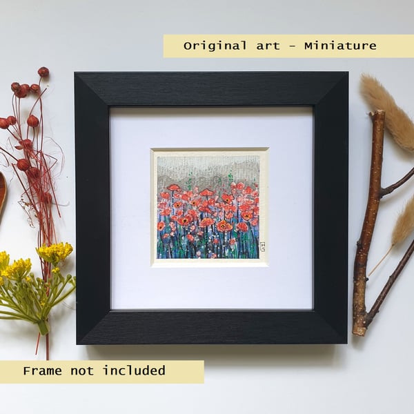 Miniature landscape painting - A patch of red poppies