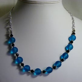 Silver Black and Blue Necklace