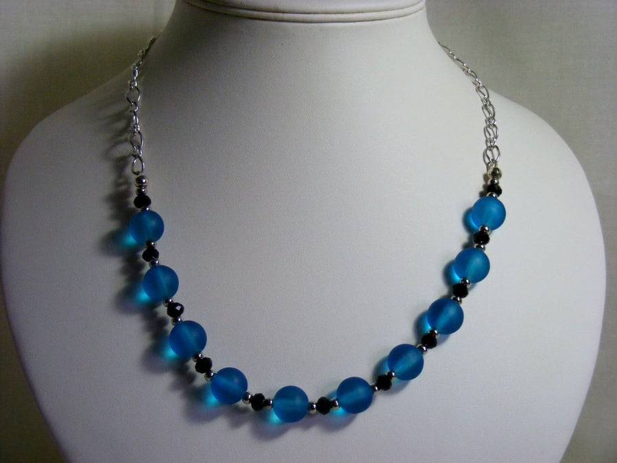 Silver Black and Blue Necklace