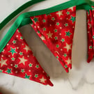 Handmade Mini Christmas Star Bunting - Red, Gold & Green Fabric Garland 2 Metres