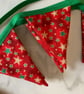 Handmade Mini Christmas Star Bunting - Red, Gold & Green Fabric Garland 2 Metres