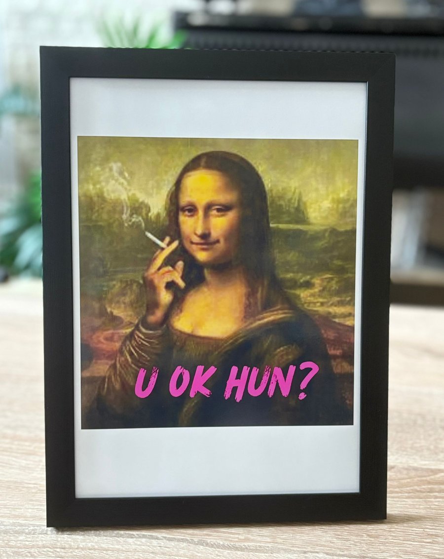 A4 Framed Art Print 'Mona Lisa Funny'
