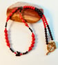Red Bamboo Coral Necklace With Black Spinel, Onyx And Swarovski Butterfly - Image 5