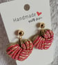 Handmade Polymer Clay Pink and Gold Heary Earrings. 316 Surgical Stainless Steel - Image 2