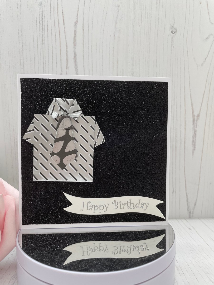 Origami Shirt and Tie Hidden Paper Clip Birthday Card PB13