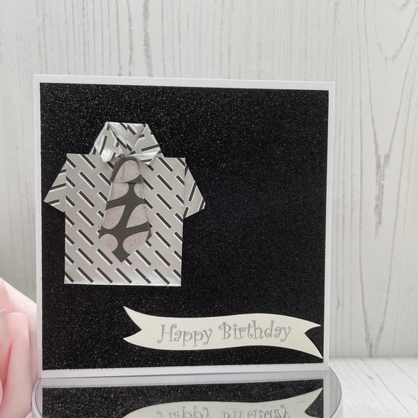Origami Shirt and Tie Hidden Paper Clip Birthday Card PB13