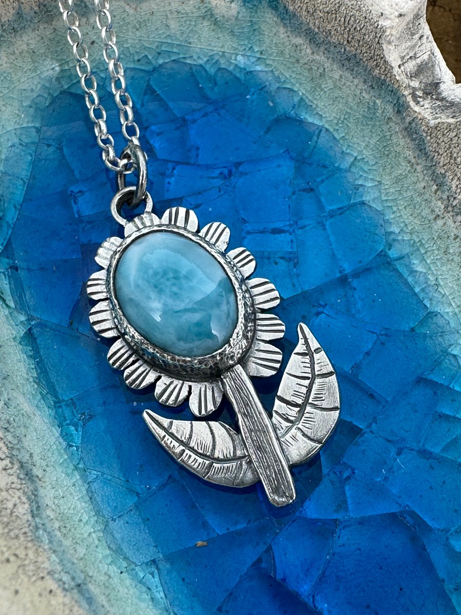 Flower Pendant with Larimar Cabochon
