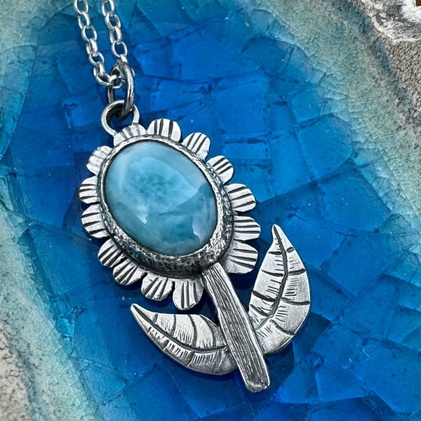 Flower Pendant with Larimar Cabochon