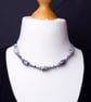 Blue marble necklace - natural grey marble with blue rainbow glass and beads - Image 3