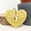 Small Ceramic heart hanging decoration Pottery Heart Folk art Yellow