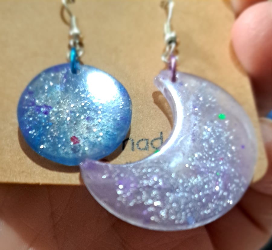 Moon and Stars resin earrings