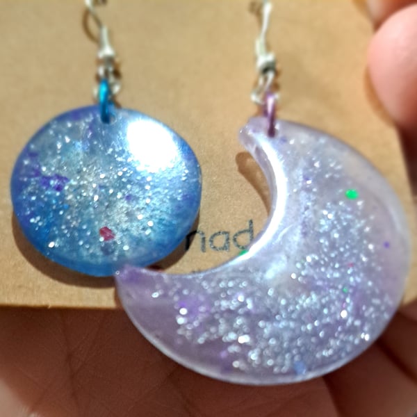 Moon and Stars resin earrings