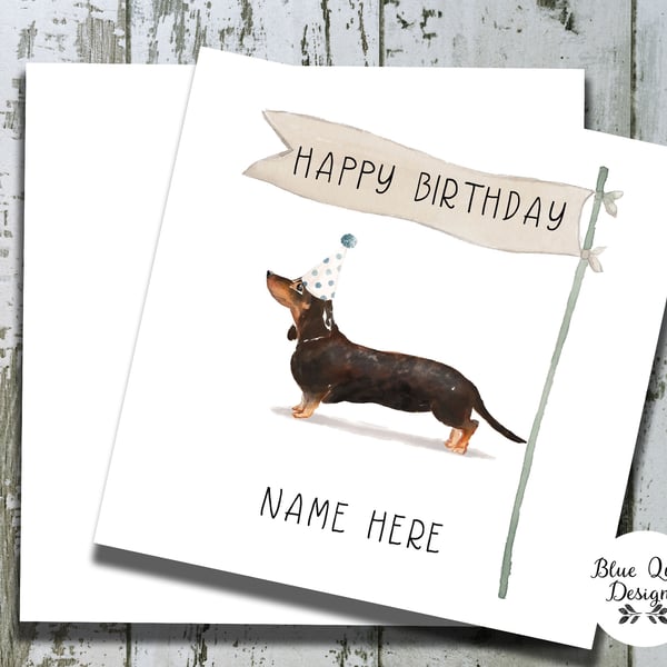 Black Tan Dachshund Watercolour Print Personalised Birthday Card
