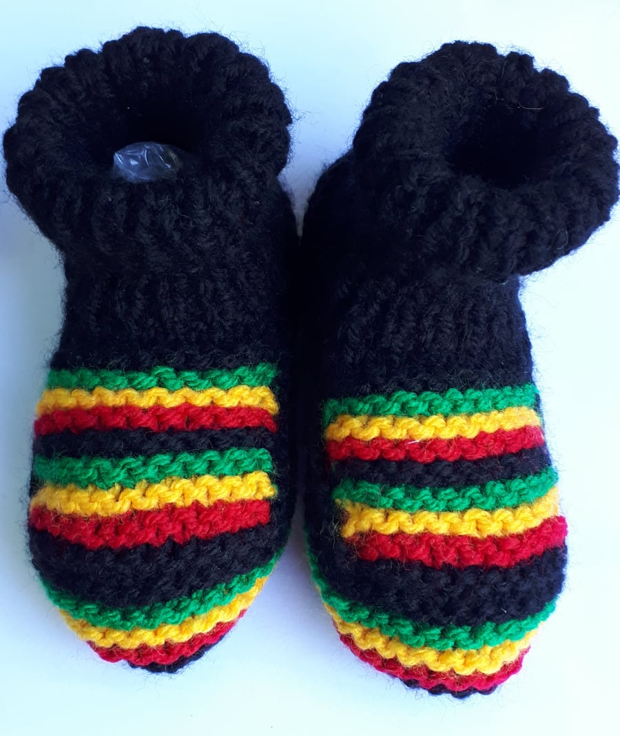 Hand knitted rasta babies booties Jamaica baby boots adult booties slipper socks