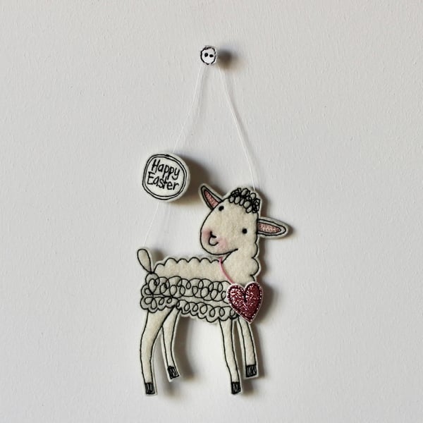 'Little Lamb with a Pink Heart' - Hanging Decoration
