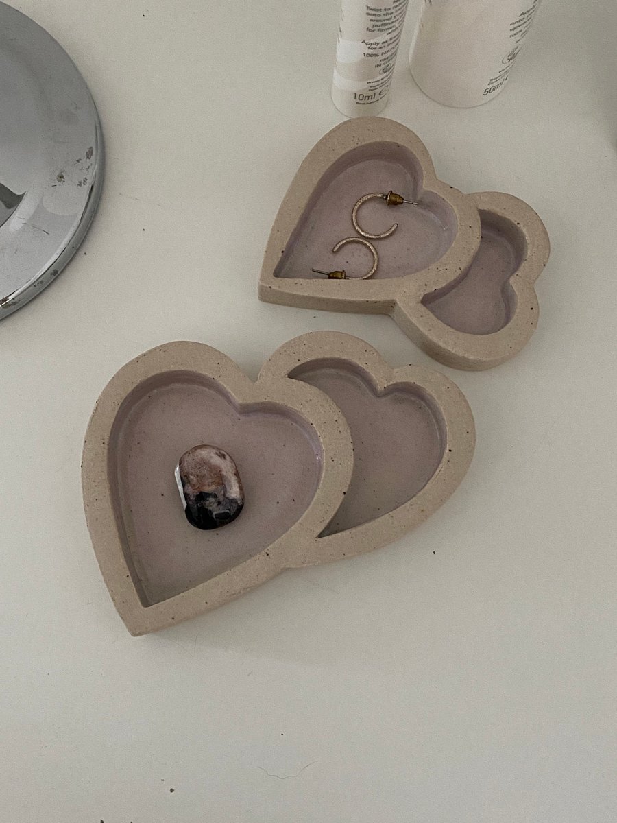 Handmade Heart Ring Dish Pair: Ceramic Stoneware Jewelry Holder