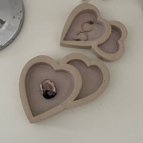 Handmade Heart Ring Dish Pair: Ceramic Stoneware Jewelry Holder