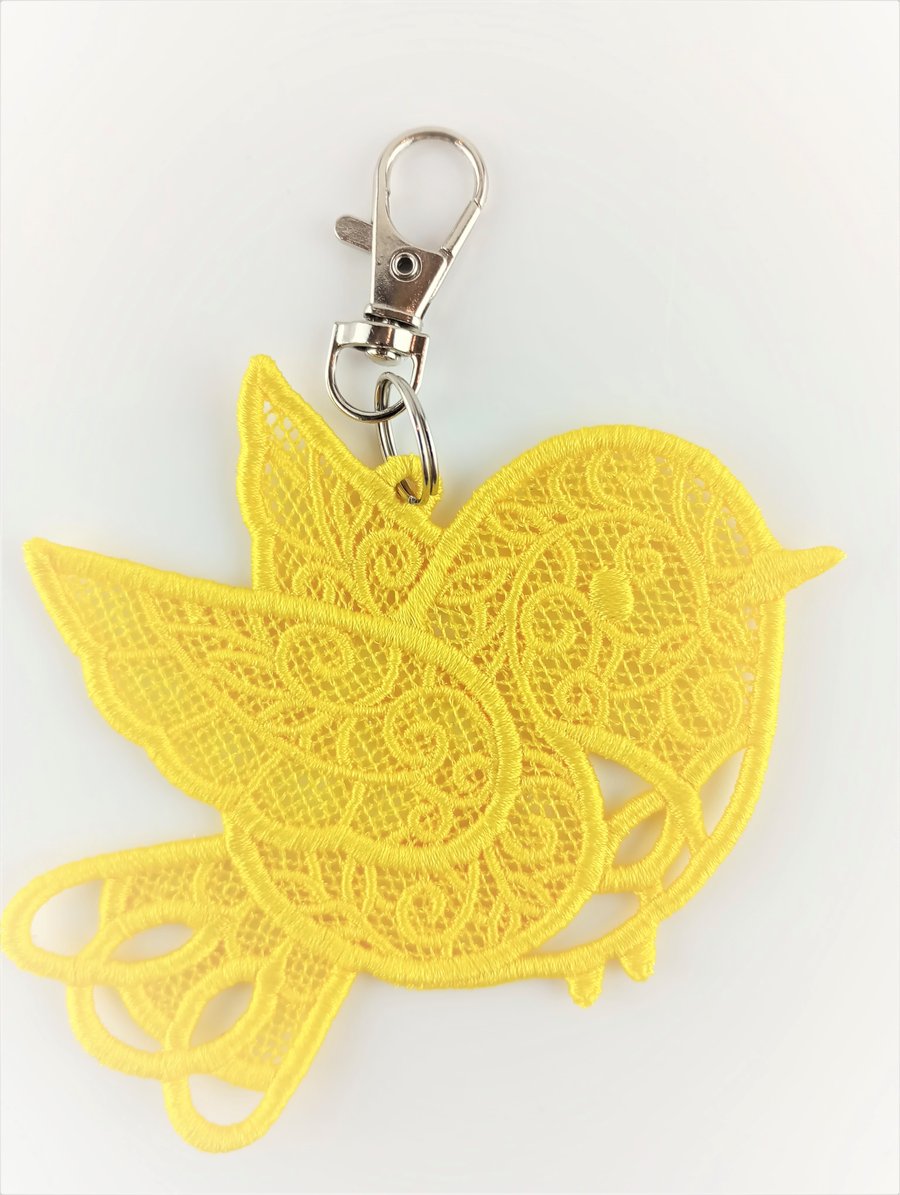 Yellow bird textured bag charm or keyring