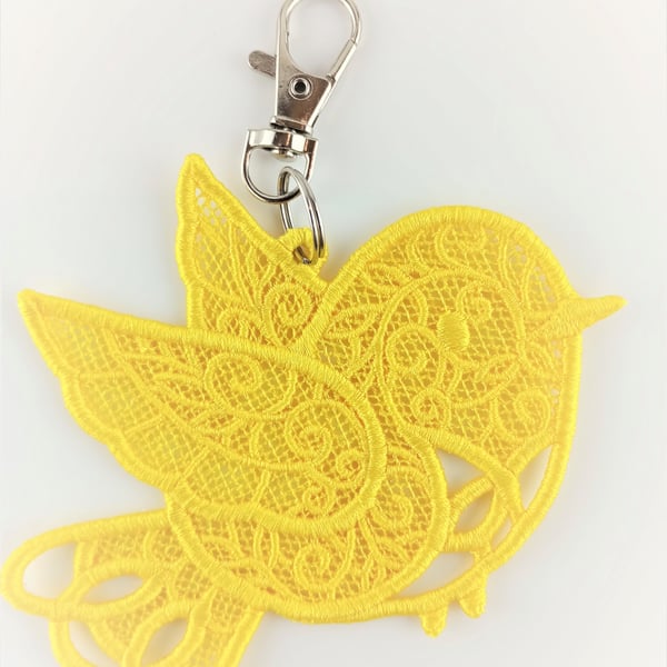 Yellow bird textured bag charm or keyring