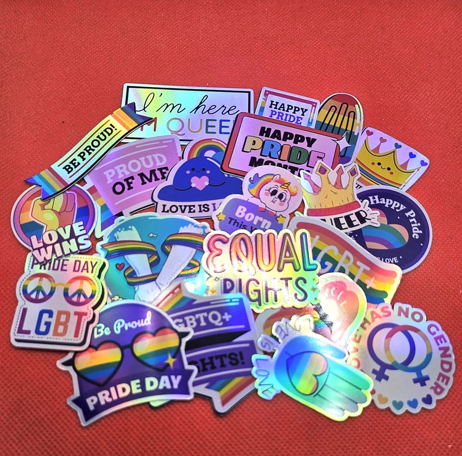 LGBTQ Holographic Pride Stickers – 20PC Set Rainbow, Love Wins, Equality