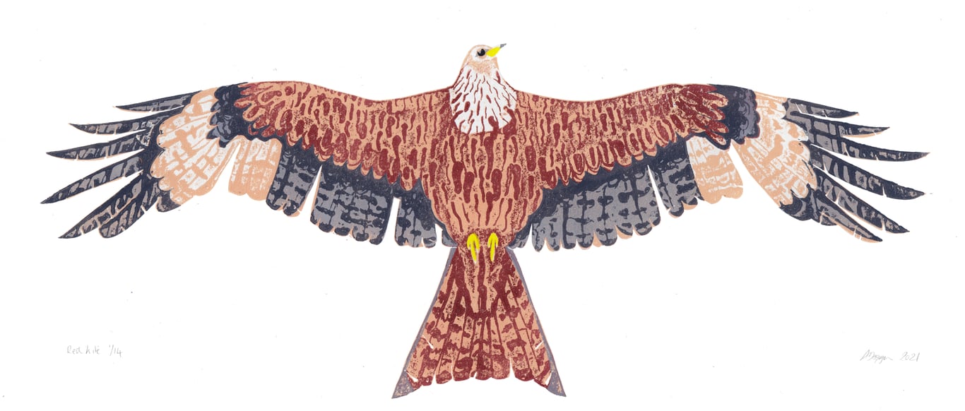 red kite lino print