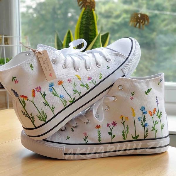 Hand Embroidery Floral Pattern Shoes Embroidered Converse, Flower