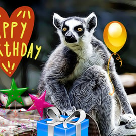 Lemur Happy Birthday Card A5