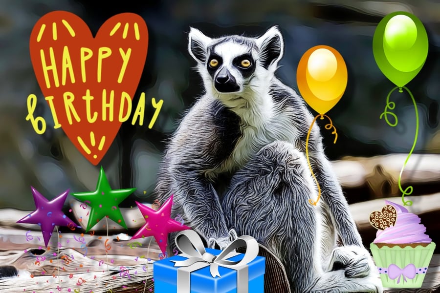 Lemur Happy Birthday Card A5