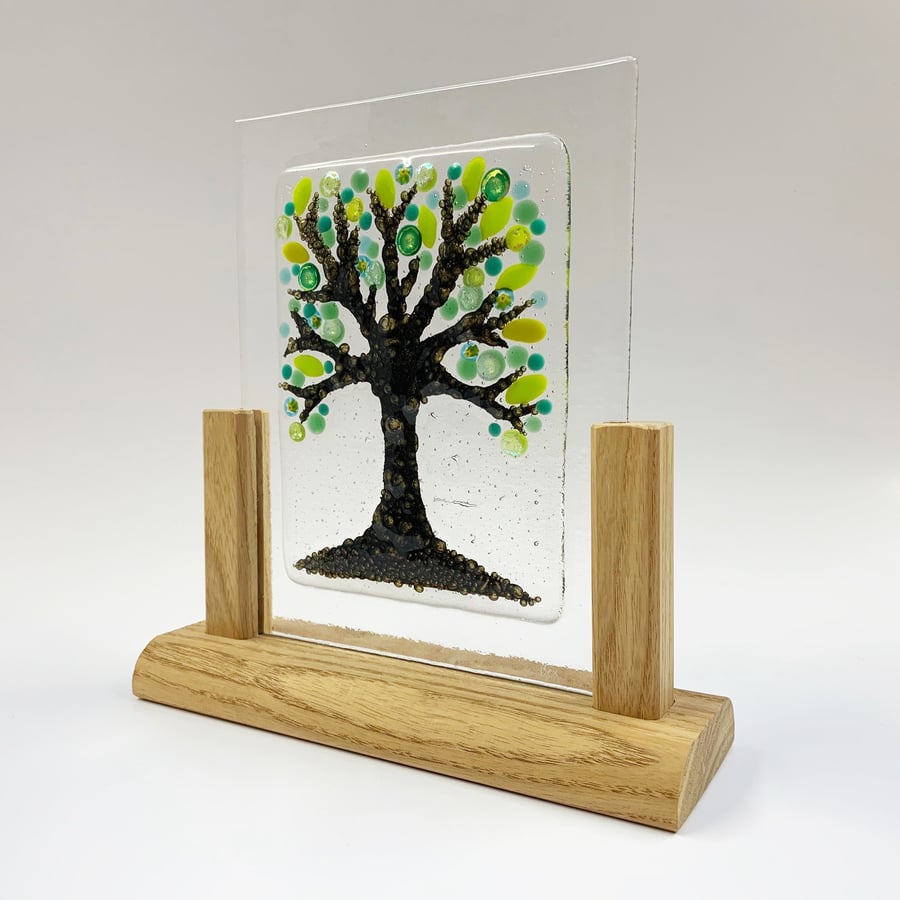 Fused Glass Brass Tree - Handmade Fused Glass Sculpture