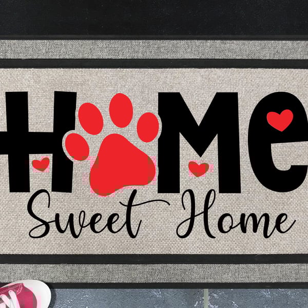 Home Sweet Home Paw Prints Door Mat - All Weather Doormat - 45x70cm 